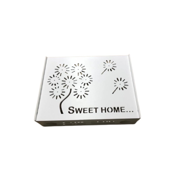 Sweet Home tartó 60x40x10 cm, matt fehér, vezetékek és Wi-Fi berendezések maszkolásához, Optimus AT Home falra szerelhető