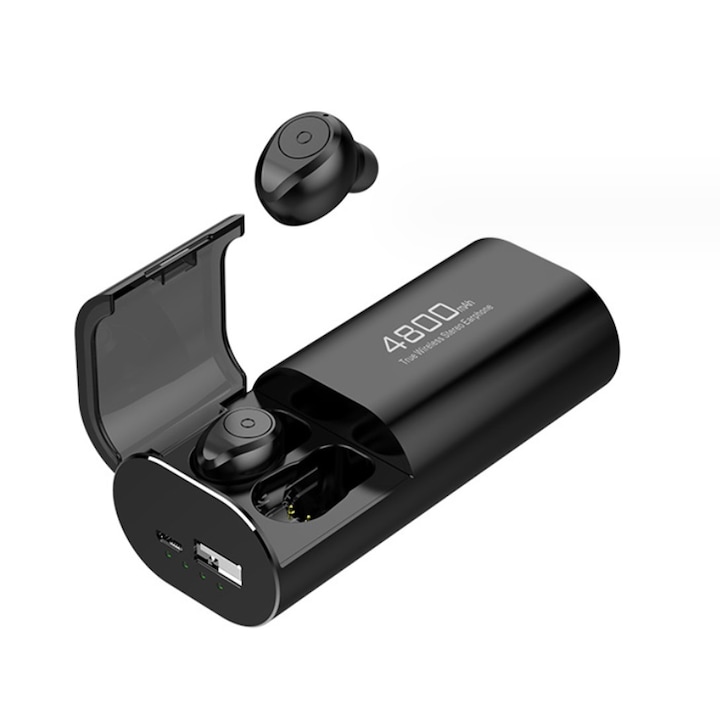 Bluetooth fülhallgató, vezeték nélküli, F9 Deluxe kiadás, 4800 mAh akkumulátorral, Bluetooth 5.0, univerzális, fekete