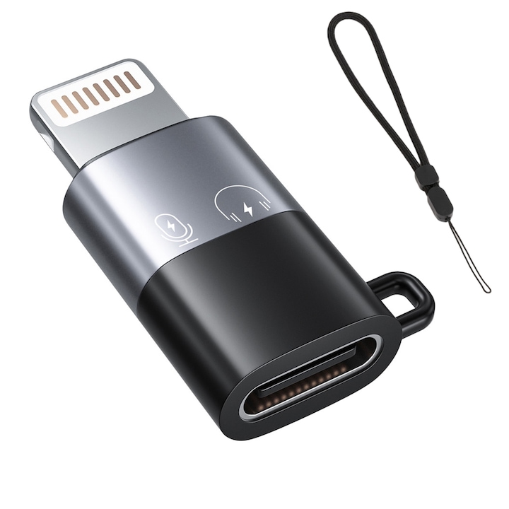 OTG адаптер за мобилен телефон за iPhone, Axroad Mall, Предава данни много бързо, Type-C 2.0, Поддържа свързване на USB стик, мишка, клавиатура, Малък и преносим, За iPad, iPod, TPE, 26x15x6mm, Черен/Сив