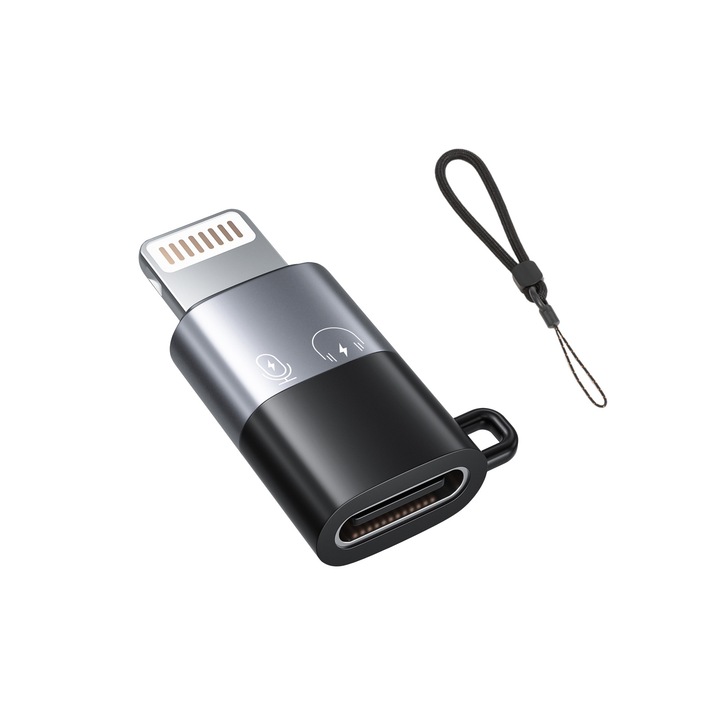 Mobiltelefon OTG adapter iPhone-hoz, Axroad Mall, Nagyon gyorsan továbbítja az adatokat, Type-C 2.0, USB stick, egér, billentyűzet csatlakoztatását támogatja, Kicsi és hordozható, iPad, iPod, TPE, 26x15x6 mm, fekete/szürke