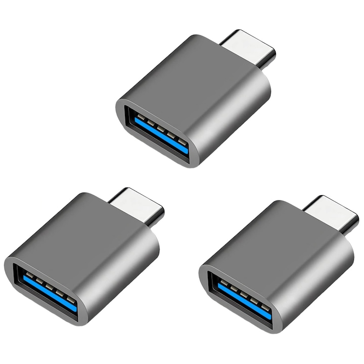 Комплект от 3 адаптера OTG Axroad Mall, USB 3.0 към Type-C, Предавайте данни много бързо, Без драйвер, Синхронизирайте данни, музика, видео, Преносим, За флашка, клавиатура, контролер за игри, Метал, 28.6x16.5x8 mm, Сив