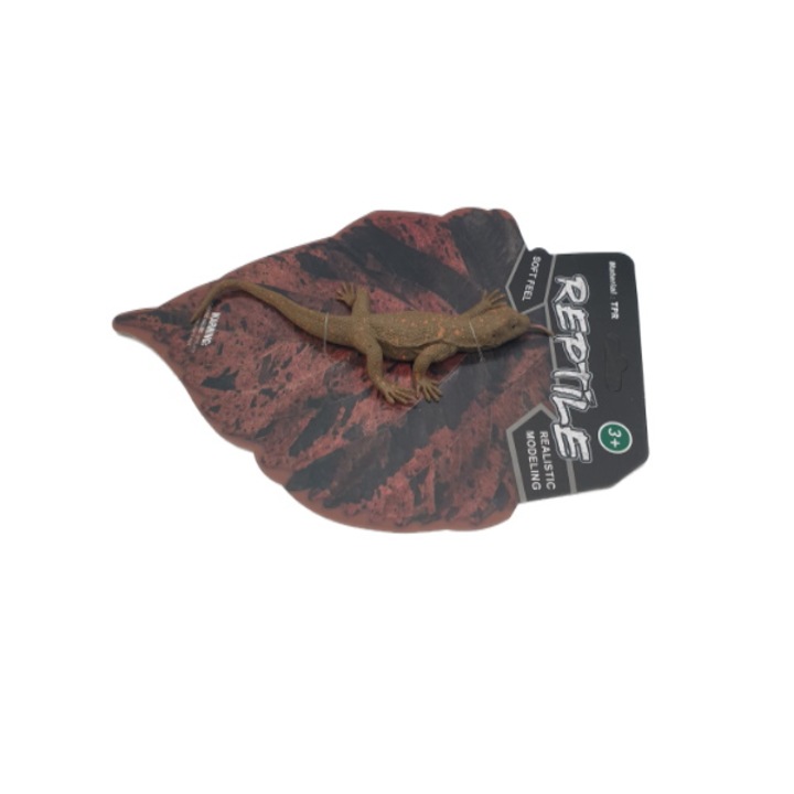 Figurina reptila, maro-portocaliu, 16 cm, soparla elastica