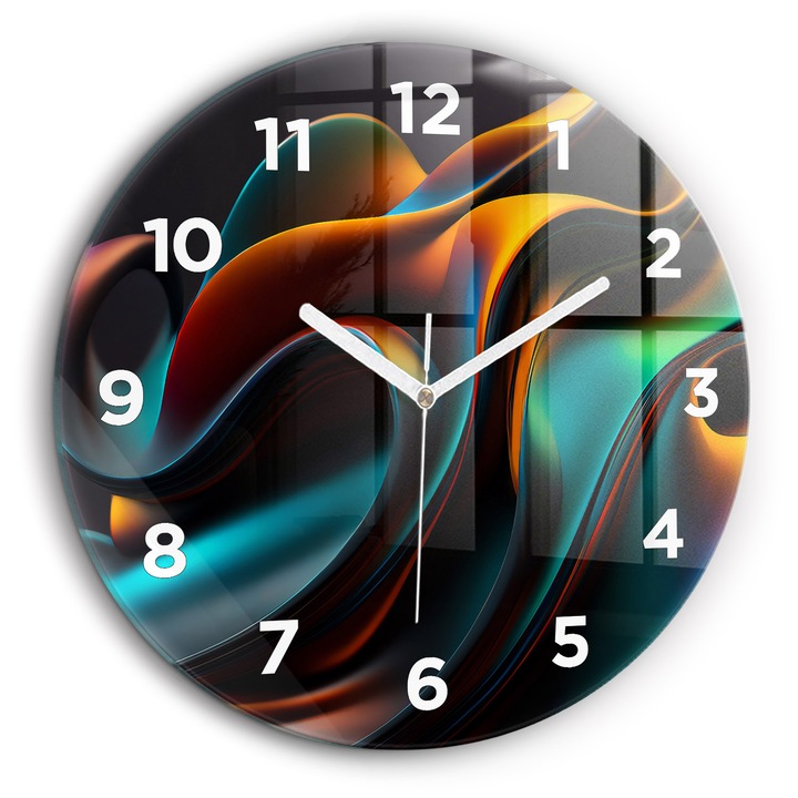 Falióra, Wallfluent, üveg, Fehér mutatók, Arab, Futurisztikus hullám, Narancs, Kerek Ø60 cm, 010010500050100273273