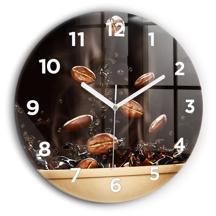 Falióra, Wallfluent, üveg, Fehér mutatók, Arab, Forró kávé, Barna, Kerek Ø60 cm, 010010500050100272311