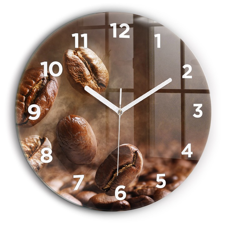 Falióra, Wallfluent, üveg, Fehér mutatók, Arab, Szemes kávé, Barna, Kerek Ø60 cm, 010010500050100272630