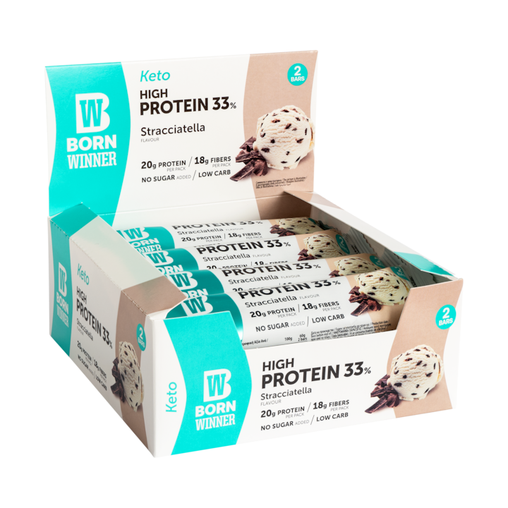 Cutie 12 batoane proteice Born Winner KETO, Stracciatella, 12 x 60g