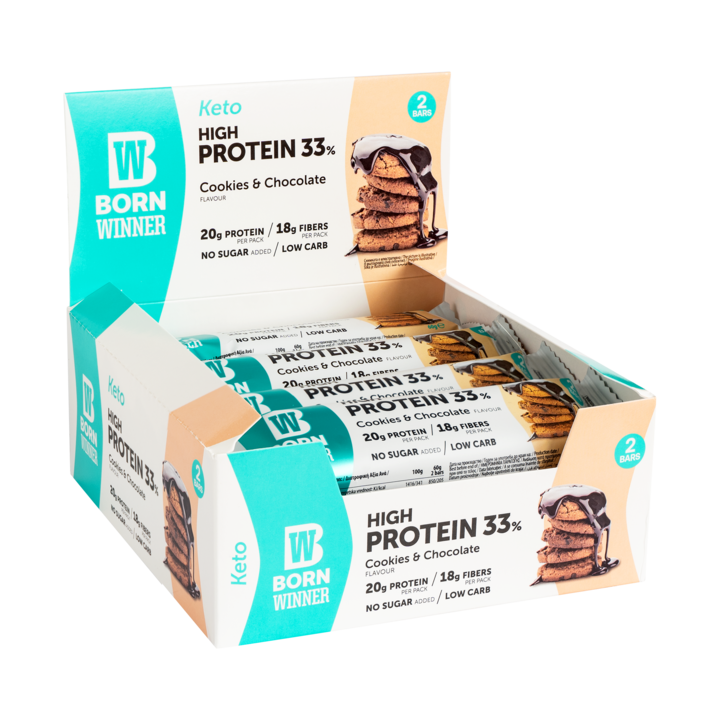Cutie 12 batoane proteice Born Winner KETO, Biscuiti si ciocolata, 12 x 60g