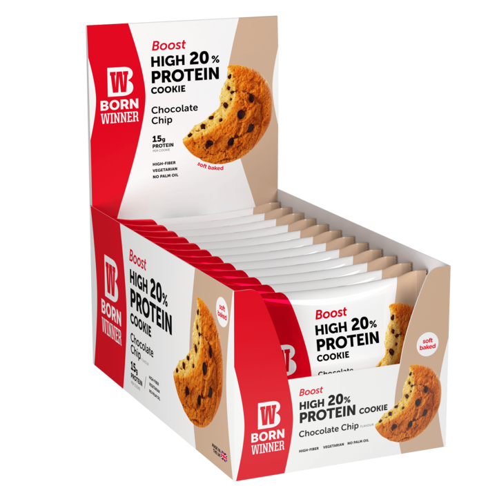 Cutie 12 biscuiti proteici Born Winner BOOST, Chips de ciocolata, 12 x 75g