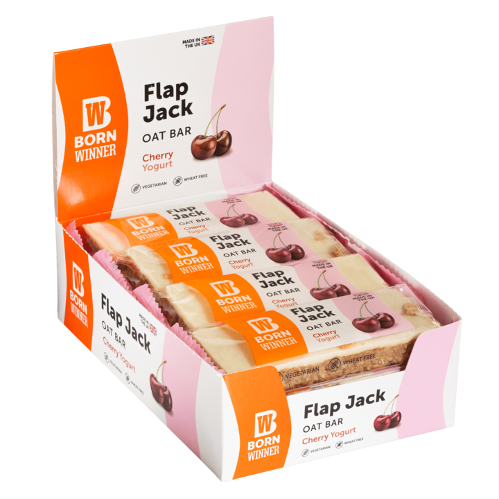 Кутия с 12 блокчета Flap Jack Born Winner, черешово кисело мляко, 12 x 100 g