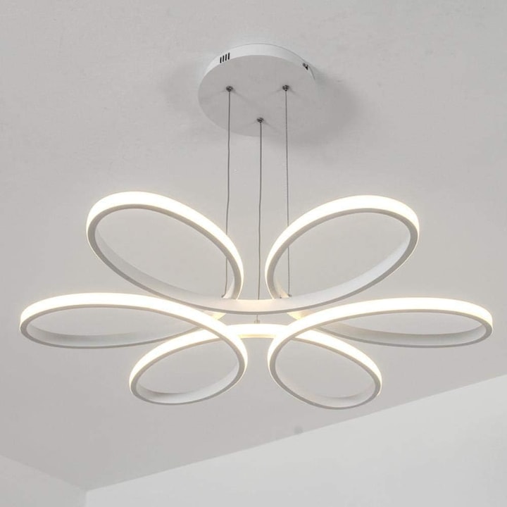 Lampa Moderna De Tavan Cu Led-Uri, Toolight, Din Aluminiu, Cu Design Floral Reglabil Cu Telecomanda, Alba