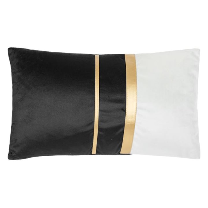Елегантна декоративна възглавница, правоъгълна, черна с фини златисти линии, материал кадифе, подвижна калъфка, размери 50x30 см