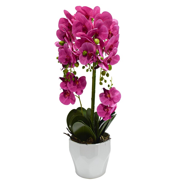 Орхидеи с естествен вид в керамична саксия, 70 см, Naimeed D4842, Розова