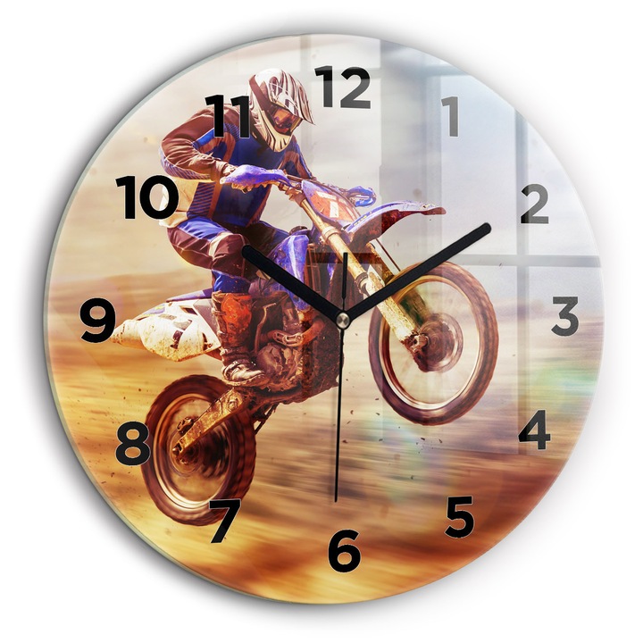 Falióra, Wallfluent, üveg, Fekete mutatók, Arab, Motocross enduro, Narancs, Kerek Ø60 cm, 010010500050200268773