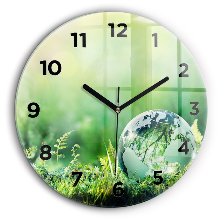 Ceas de perete, Wallfluent, de sticla, Mainile nagru, Arabe, Glob, Verde, Rotund Ø60 cm, 010010500050200268972