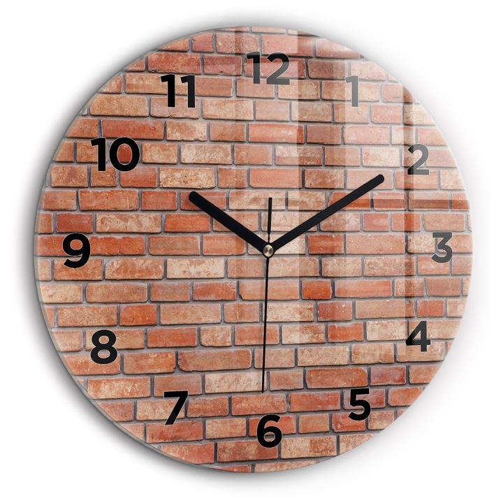 Falióra, Wallfluent, üveg, Fekete mutatók, Arab, Téglafal, Piros, Kerek Ø60 cm, 010010500050200269295