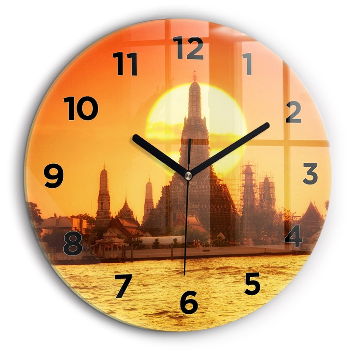 Falióra, Wallfluent, üveg, Fekete mutatók, Arab, Wat Arun Bangkok Thaiföld, Narancs, Kerek Ø60 cm, 010010500050200269162