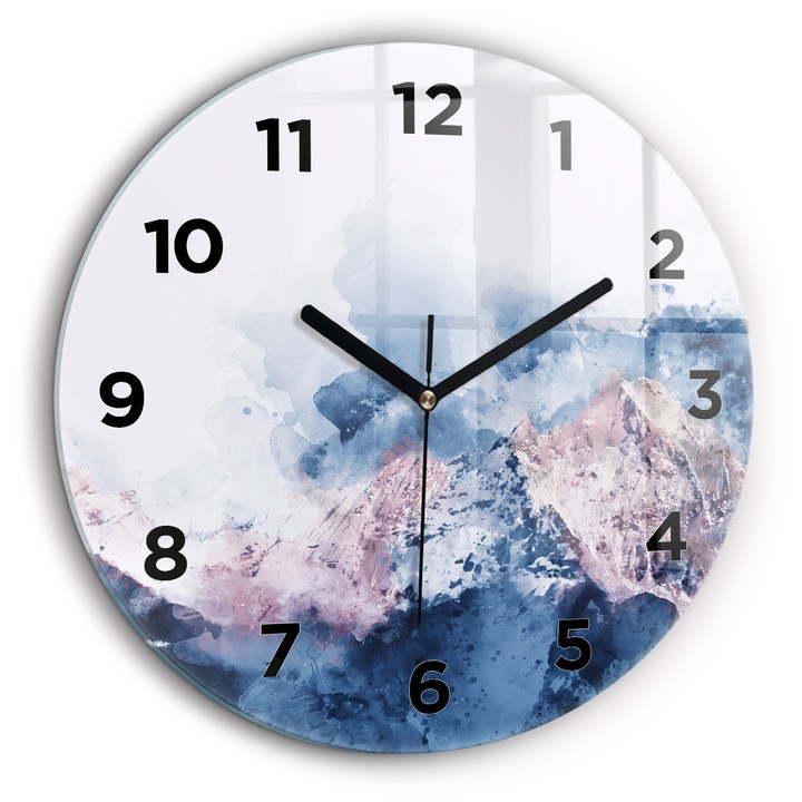 Ceas de perete, Wallfluent, de sticla, Mainile nagru, Arabe, Rezumat lanturi de munte, Albastru, Rotund Ø60 cm, 010010500050200269764