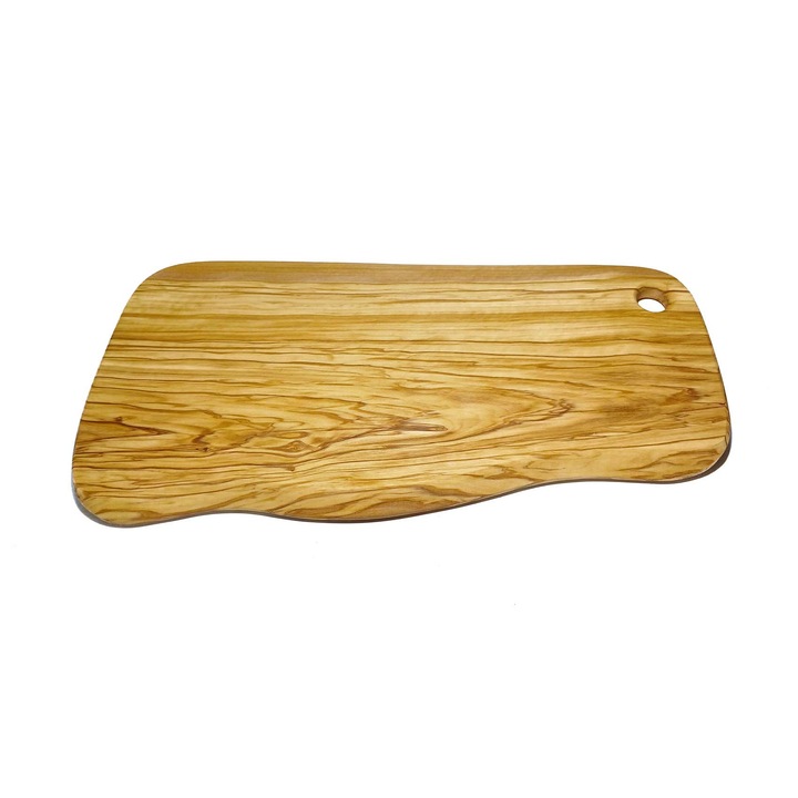Tocator din lemn de maslin, platou servire rustic, design natural, Madeira 42x20x1.8 cm