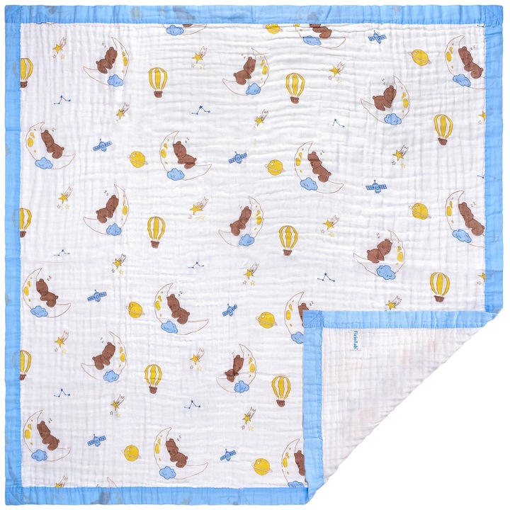 FizioTab® babatakaró, muszlin 6 rétegű, 110x110 cm, pamut, 0-5 éves, medve modell