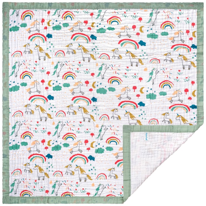 FizioTab® babatakaró, 6 rétegű muszlin, 110x110 cm, pamut, 0-5 éves korig, egyszarvú modell