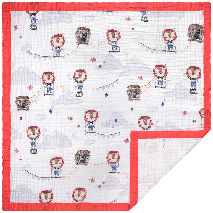 FizioTab® babatakaró, 6 rétegű muszlin, 110x110 cm, pamut, 0-5 éves korig, cirkuszi oroszlán modell