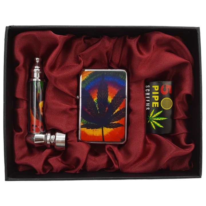 Set cadou bricheta, pipa si 5 filtre pentru pipa, 14x11x3.5 cm, Multicolor