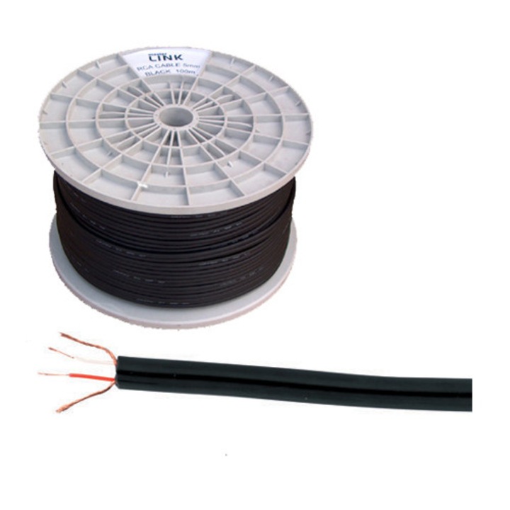 Tekercs kábel, 2 x RCA-3mm, fekete