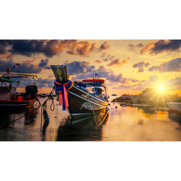 Tablou Canvas, Barca La Malul Marii, 90x50 cm