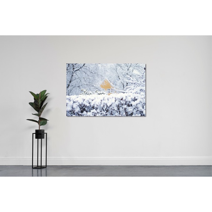 Tablou Canvas, Casuta In Padurea Inghetata, 90x50 cm