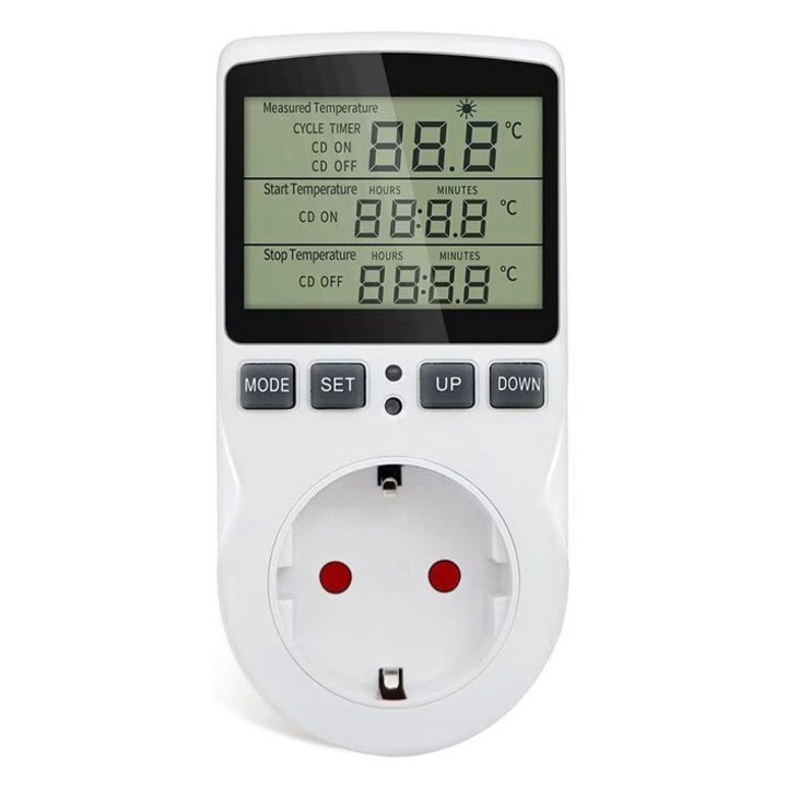 Priza pentru termostat, LLWL, Ecran LCD, Alb