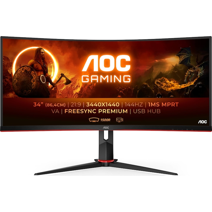 Monitor AOC AGON CU34G2XE, 34", WLED, VA, 3440 x 1440, 1 x HDMI 2.0, 1 x DisplayPort 1.4, 1 x hangkimenet, beépített hangszóró 2 x 2 W