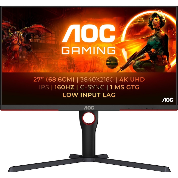 Монитор AOC U27G3X, 27", WLED, IPS, 3840 x 2160 4K, 1 x Audio Out, 2 x DisplayPort 1.4, 2 x HDMI 2.1