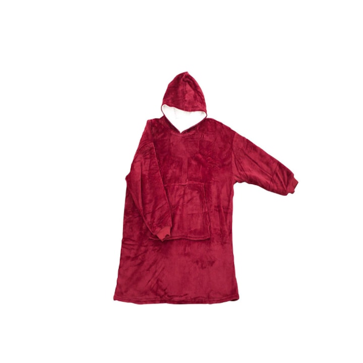 Одеяло с ръкави, NECO, тип Hoodie, ултра топло, с дебел двуслоен слой, с качулка и джоб кенгуру, червено, универсален размер