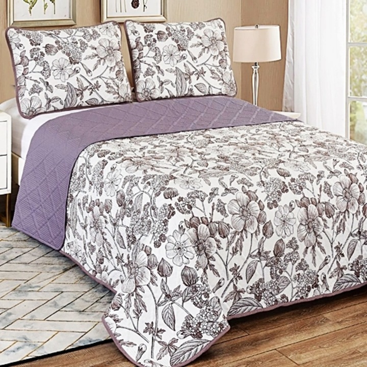 Cuvertura de pat matlasata 230x250 si 2 fete de perna 50x70 pentru pat dublu, 100% poliester, multicolor, Ralex Pucioasa, LDP-CVI-1006