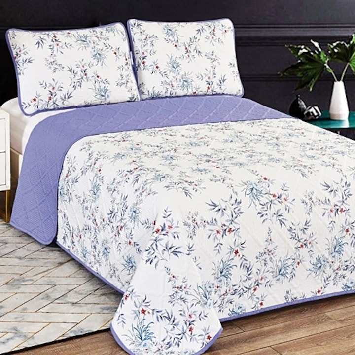 Cuvertura de pat matlasata 230x250 si 2 fete de perna 50x70 pentru pat dublu, 100% poliester, multicolor, Ralex Pucioasa, LDP-CVI-1007