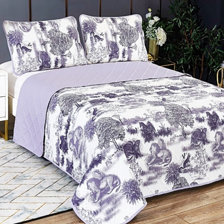 Cuvertura de pat matlasata 230x250 si 2 fete de perna 50x70 pentru pat dublu, 100% poliester, multicolor, Ralex Pucioasa, LDP-CVI-1010