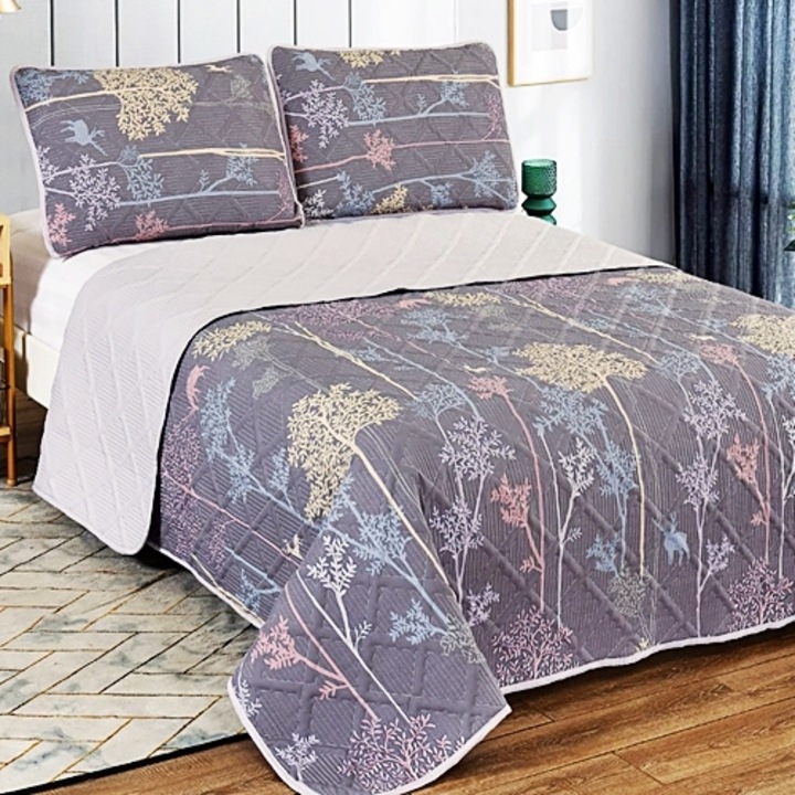 Cuvertura de pat matlasata 230x250 si 2 fete de perna 50x70 pentru pat dublu, 100% poliester, multicolor, Ralex Pucioasa, LDP-CVI-10013