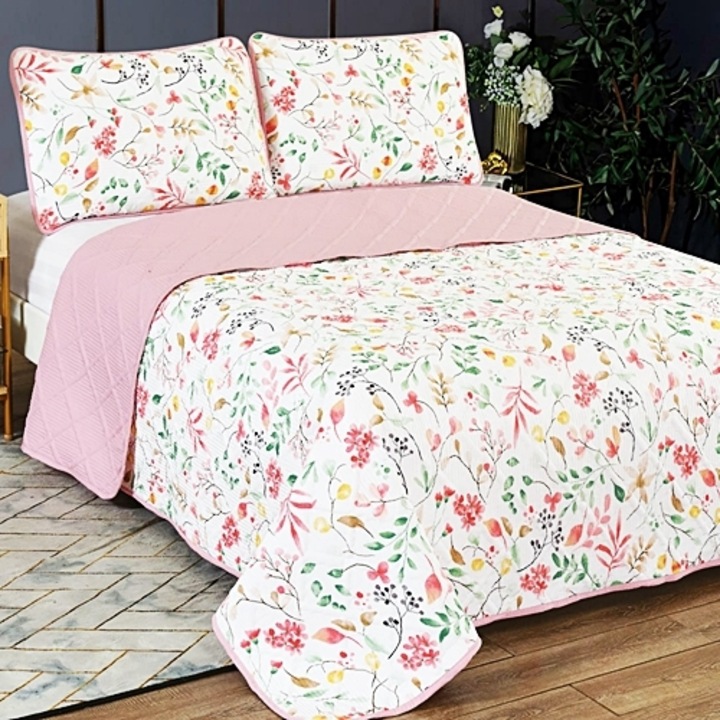 Cuvertura de pat matlasata 230x250 si 2 fete de perna 50x70 pentru pat dublu, 100% poliester, multicolor, Ralex Pucioasa, LDP-CVI-10018