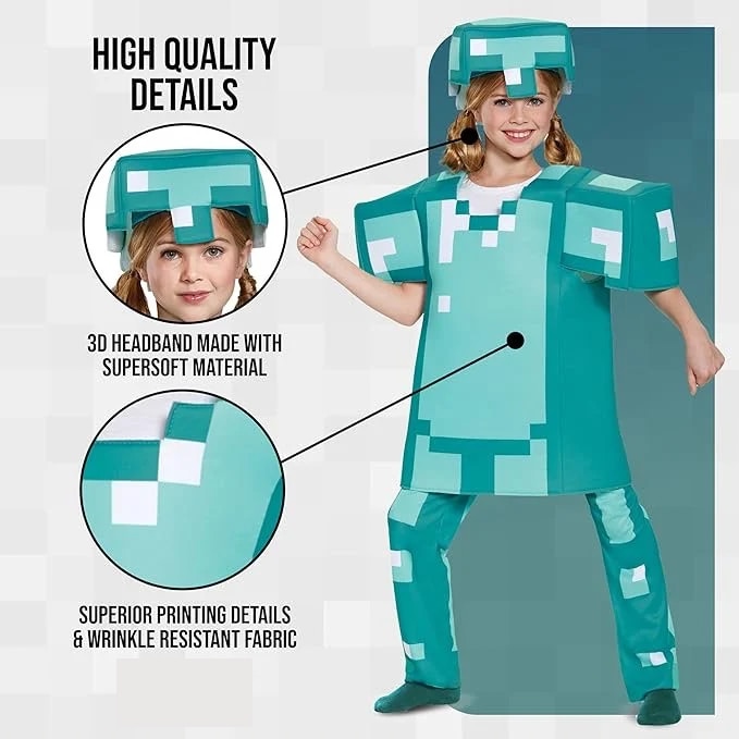 Costum Minecraft pentru copii, Armura de Diamond, Tesatura fina, 120, 4 ...