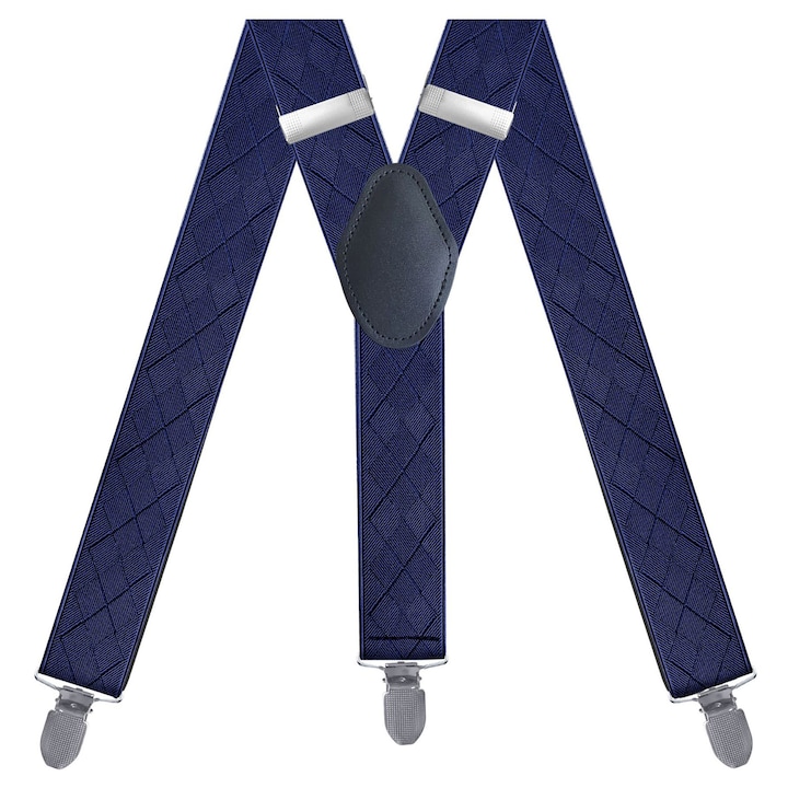 Bretele barbati, Lecheng®, tip Y, reglabil, poliester/elastic, adulti unisex, 115x3.5 cm, Albastru