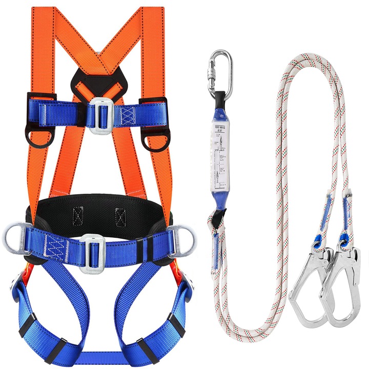 Ham de siguranta, NUODWELL, Material poliester de inalta rezistenta, catarama de reglare metalica, franghie 3M cu sac tampon, tensiune de 2500 kg, multicolor