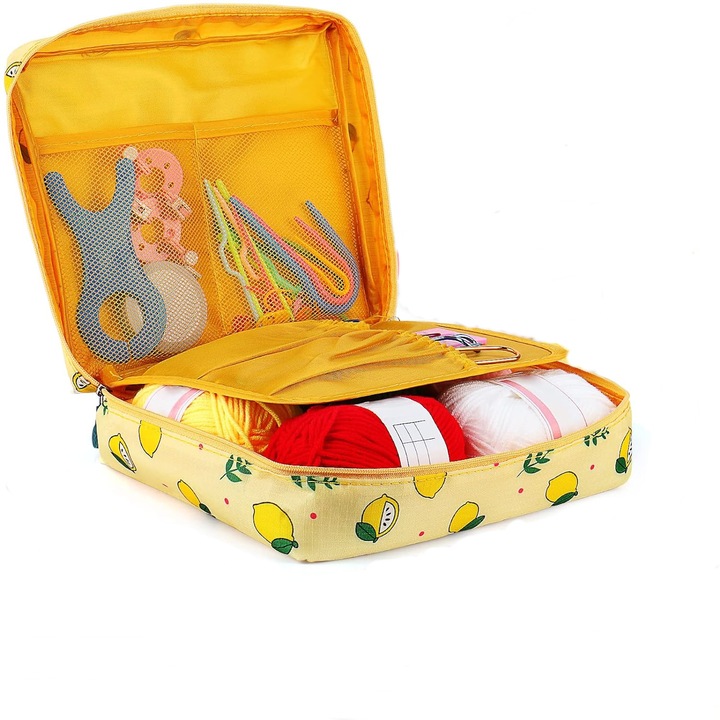 Set de crosetat, NIERBO®, 58 piese, husa de depozitare, Galben