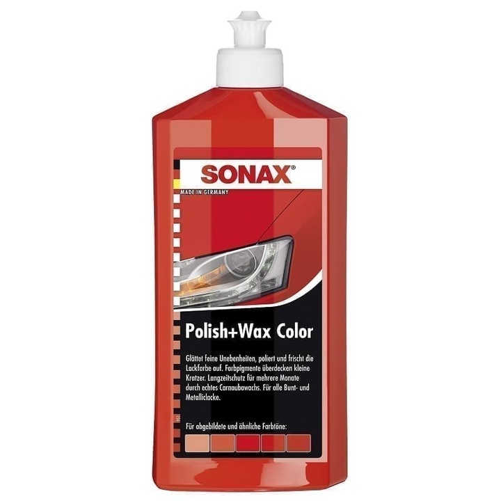 Set 2 x Polish cu Ceara pentru Culoarea Rosie, Polish&Wax Nanopro, 500 ml, Sonax