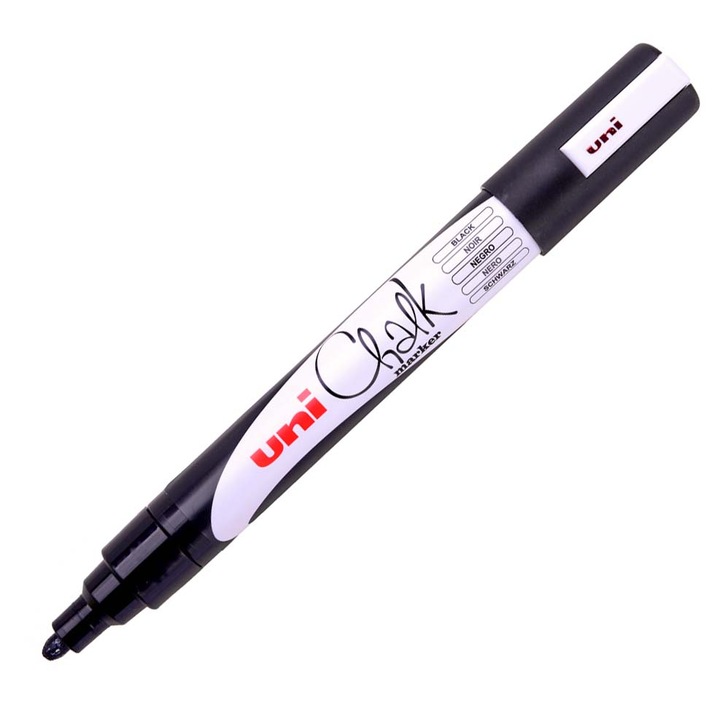 Маркер UNI PWE-5M, течен тебешир, 1.8-2.5 мм, кръгъл връх, черен