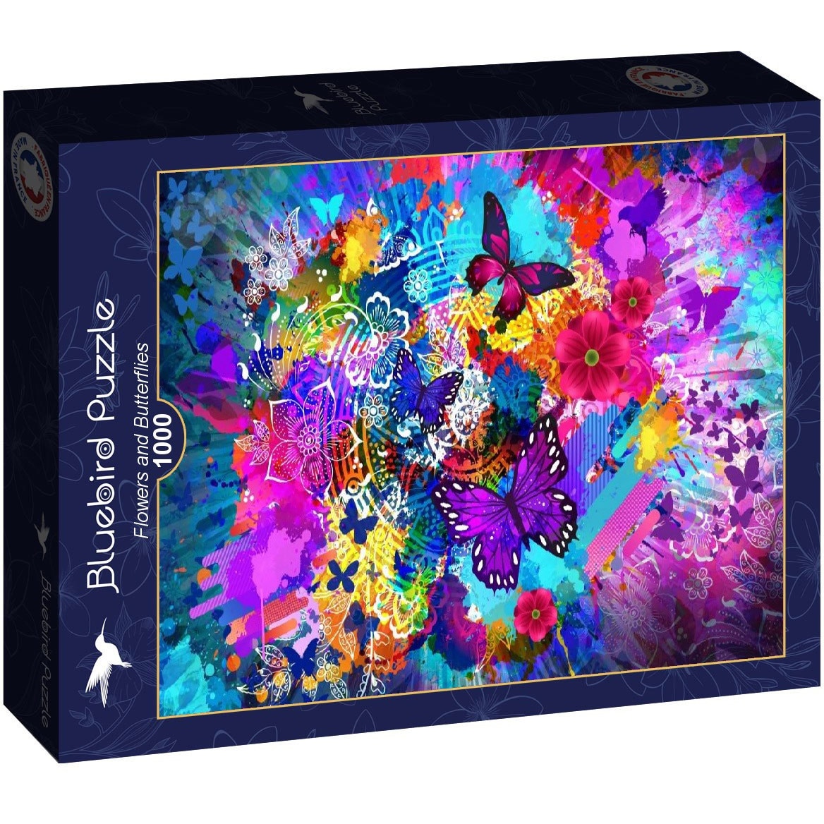 Puzzle 1000 piese Bluebird Puzzle - Flowers and Butterflies