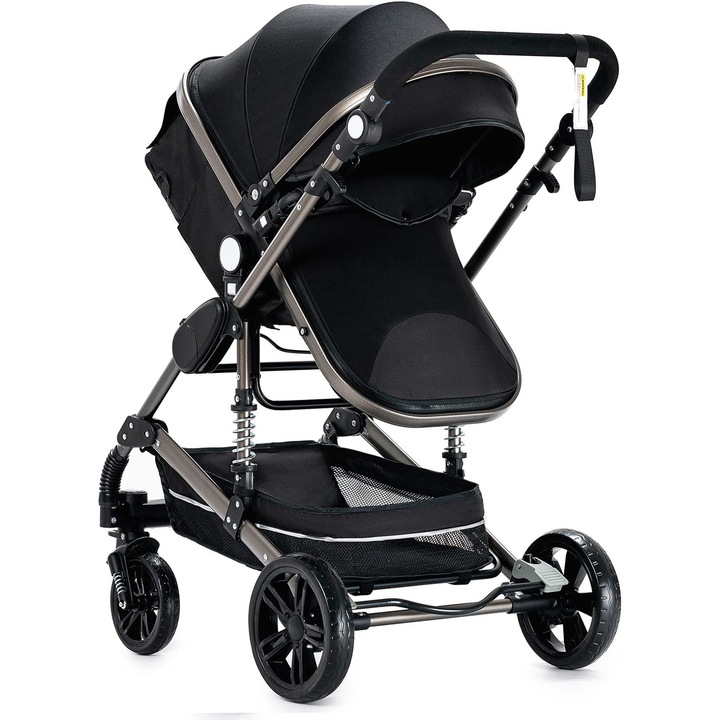 Бебешка количка, 3 в 1, преносима, сгъваема, многофункционална, черна