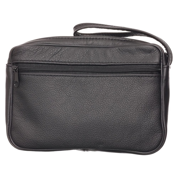 Férfi táska, autós, fekete, bőr, 24 x 16,5 x 5 cm
