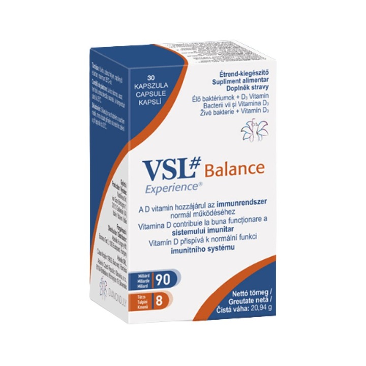 Supliment probiotic VSL# Balance cu 90 de miliarde de bacterii vii din 8 tulpini si Vitamina D, DiamondLily, 30 capsule