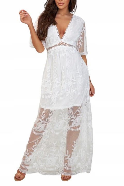 Elegáns fehér csipke maxi ruha, XL-es méret