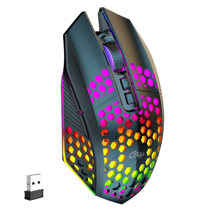 Професионална безжична мишка за дома и офиса chigoods, акумулаторна, RGB осветление, 9 бутона, черна